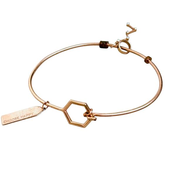 Origami Owl Rose Gold Vermeil Choose Happy Charm Bangle Bracelet - Picture 5 of 5